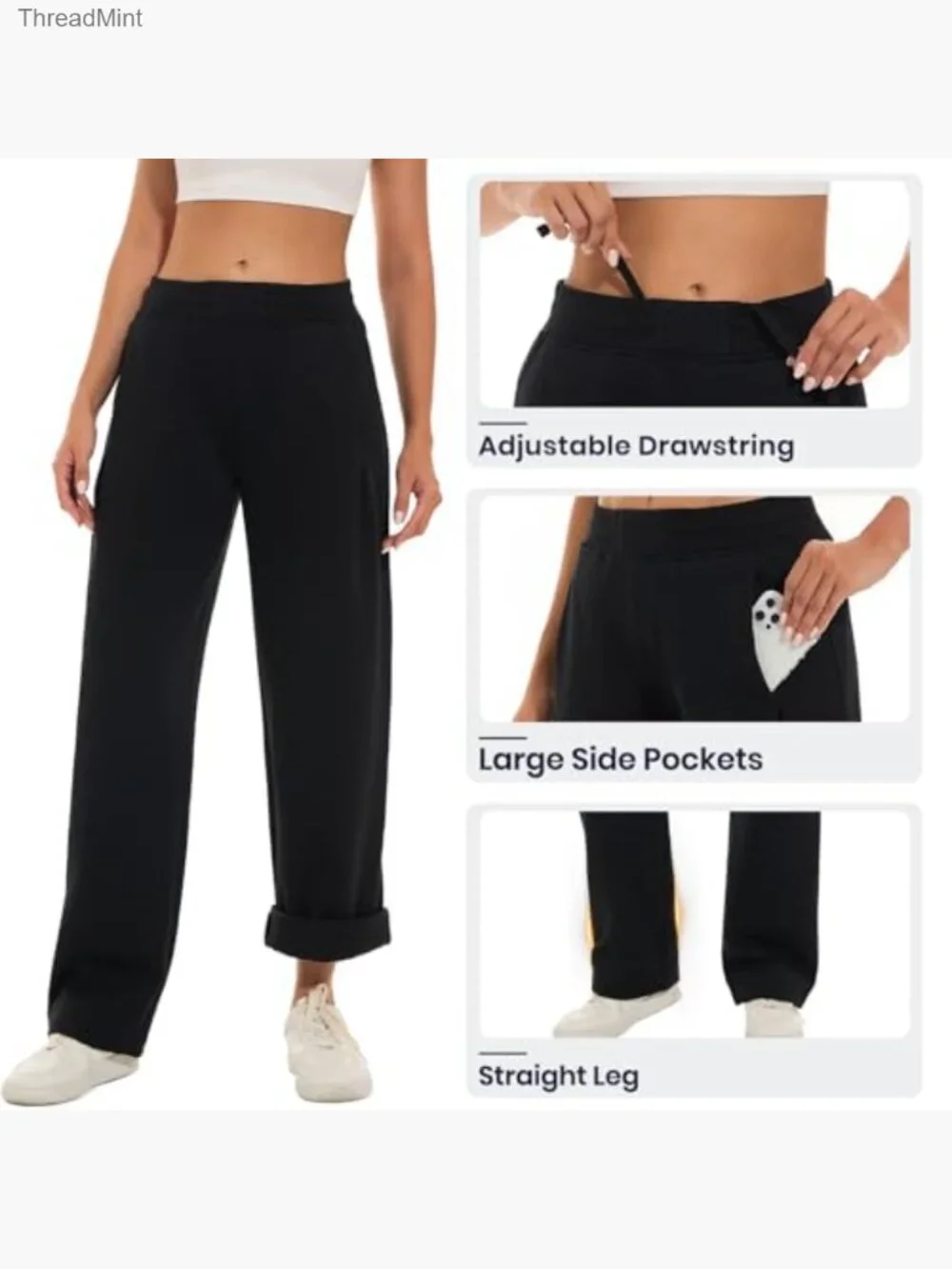 Tall Wide Leg Joggers with Pockets for Women 34 Inseam Fleece Lined - Picture 5 of 6